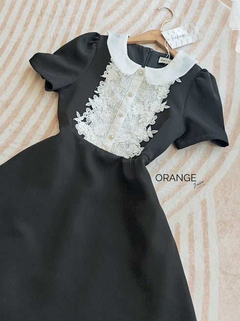 ORANGE JUICE Lace Decor Peter Pan Collar A-Line Midi Dress